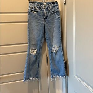 Good American Light Blue Distressed Flare Jeans